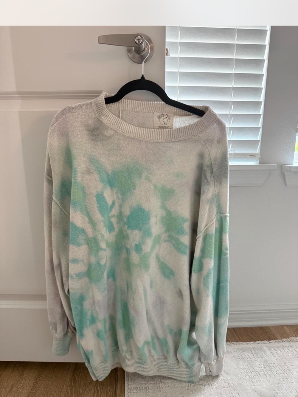 Free People Mint Green and White Tie-Dye Crewneck Sweater